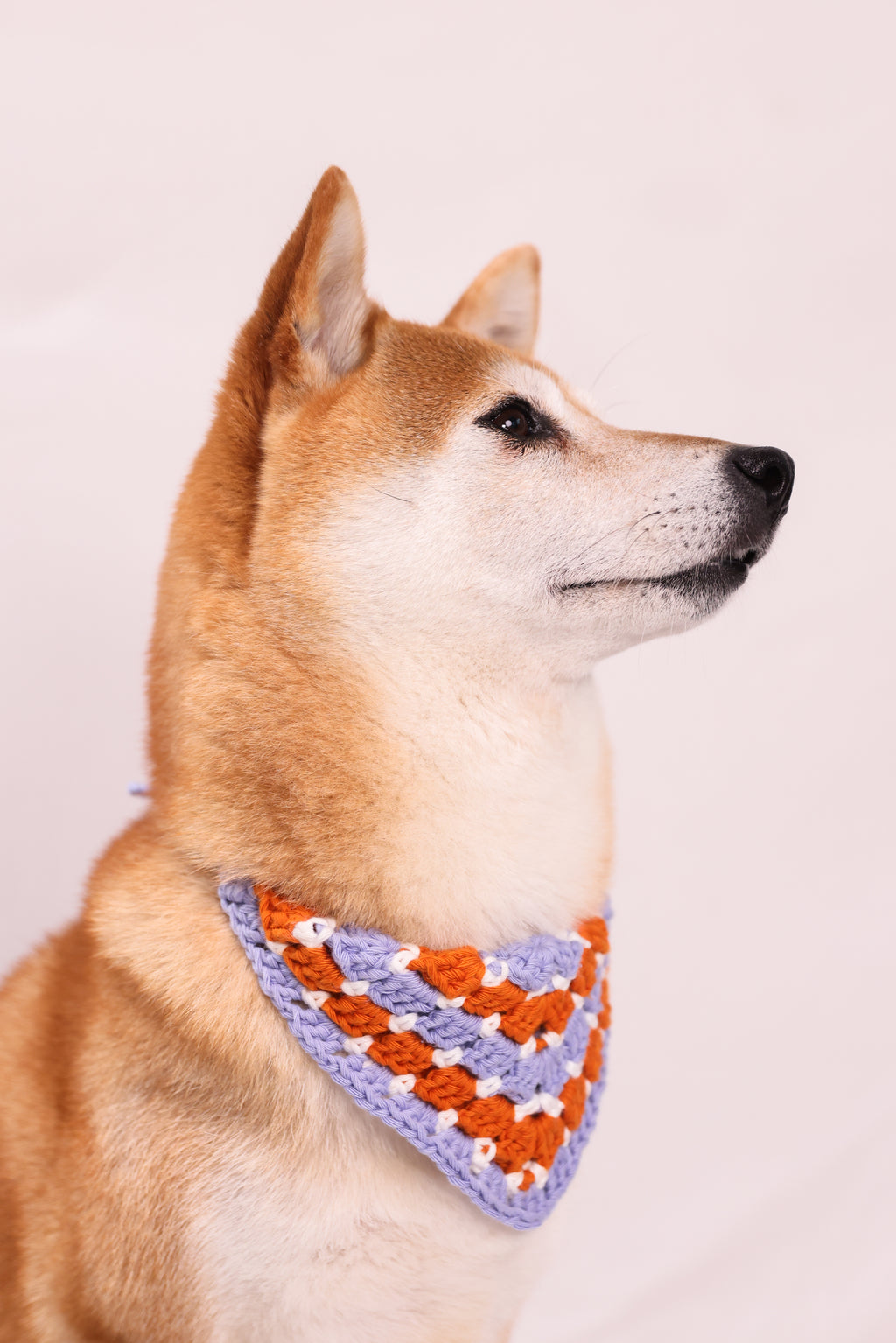 Bandana en crochet violet, orange & blanc