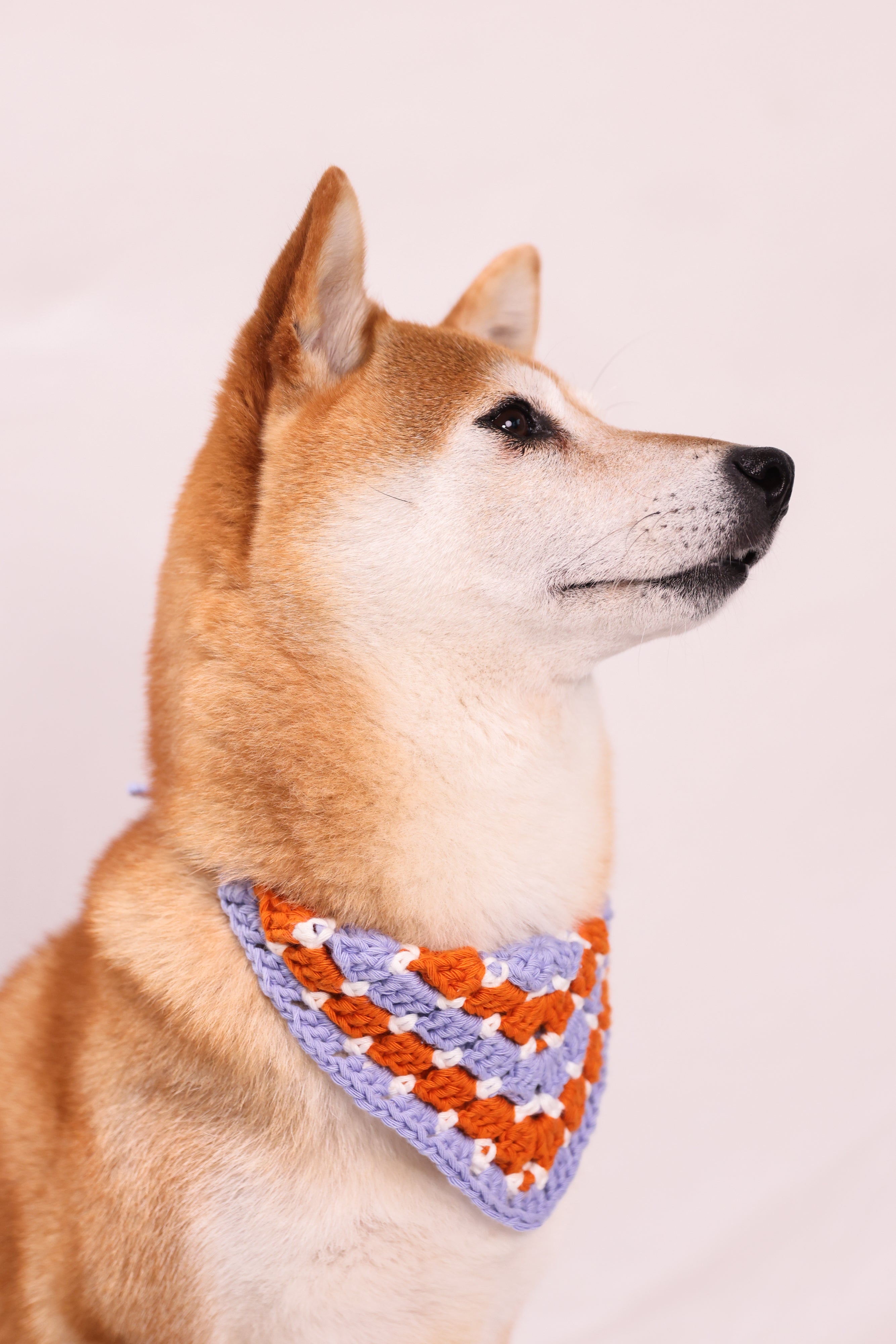 Bandana en crochet violet, orange & blanc
