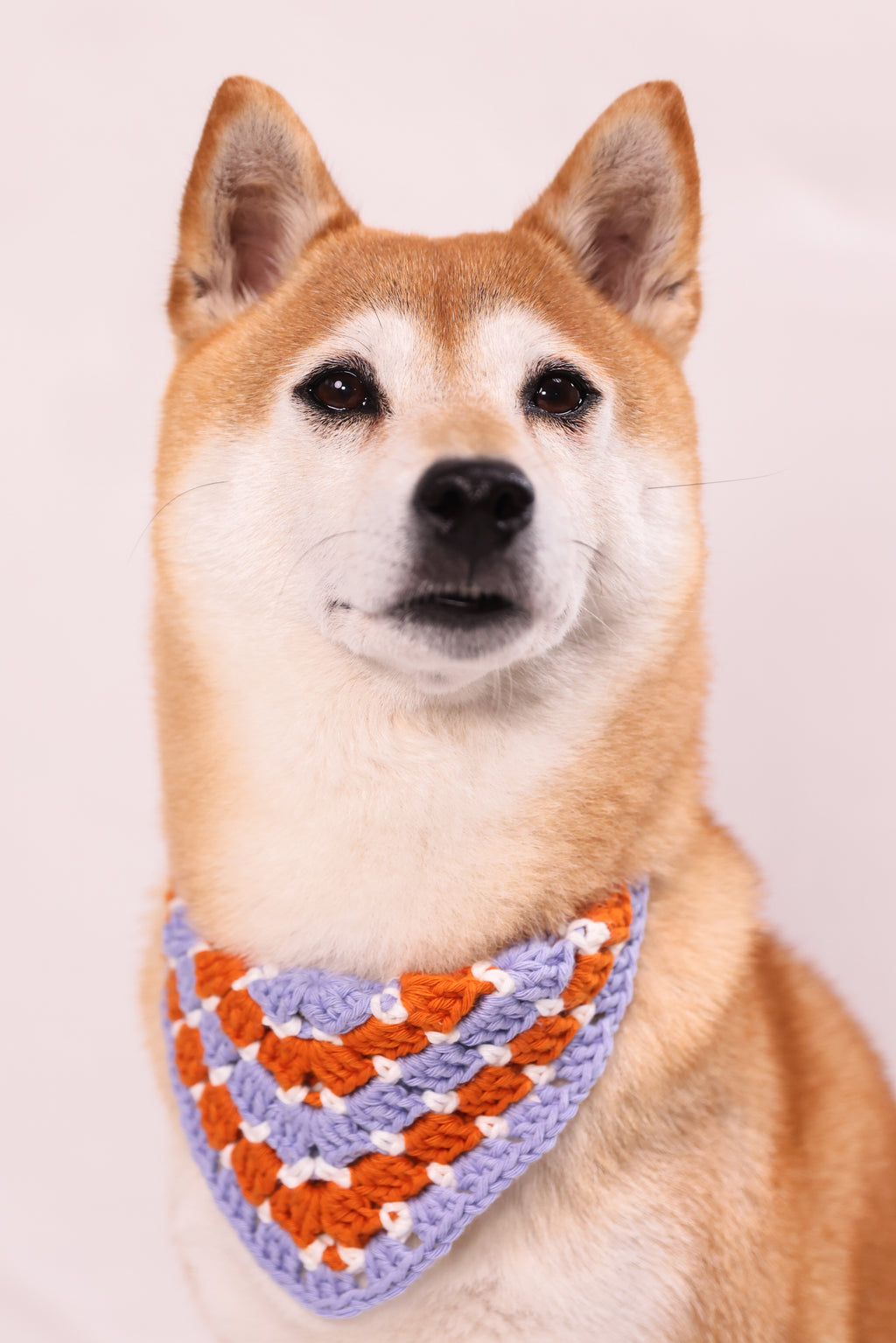 Bandana en crochet violet, orange & blanc